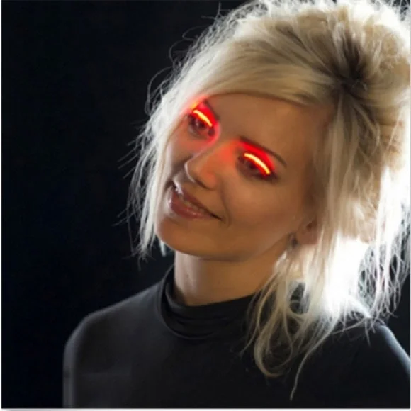 Red LED Light Up Eyelashes Eyeliner Body Jewelry Makeup Stick On 7 Light Modes - Picture 4 of 11